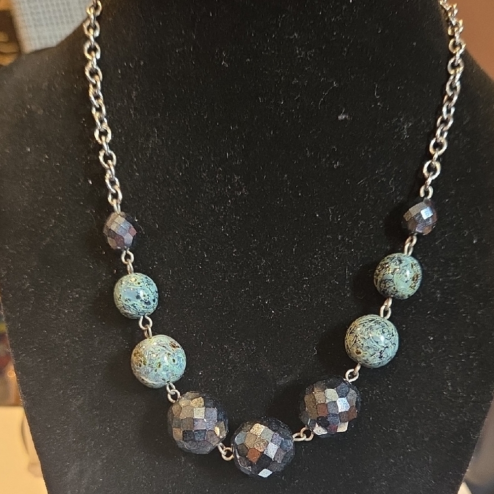 Sabika Turquoise and Silver Beaded Necklace